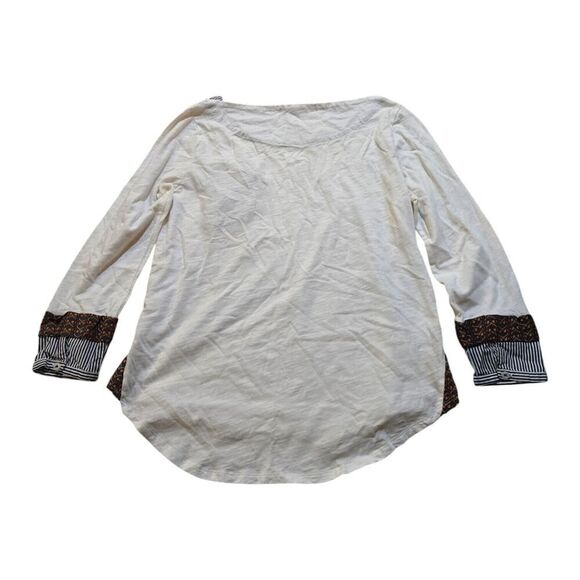 anthropologie little yellow button boat neck white blouse pocket tee SZ M - Picture 2 of 5